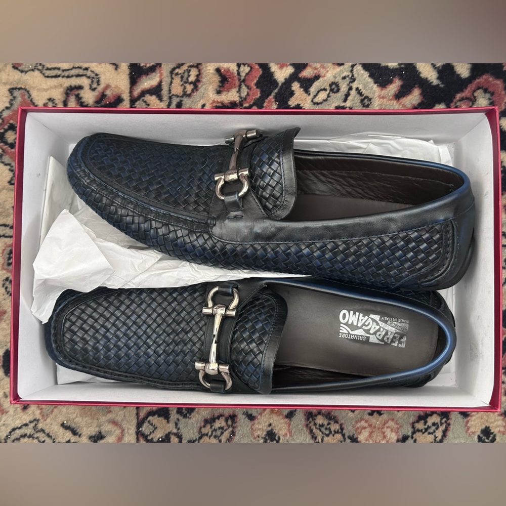 Salvatore Ferragamo Horse Bit Parigi Men’s Blue Woven Leather Loafer Size 13 D - Picture 12 of 15